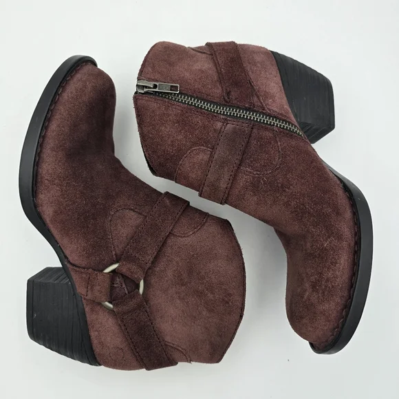 NWT Born Carmel Harness Suede Ankle Booties, Burgundy/Wine, Women's Size 6 - Picture 15 of 16